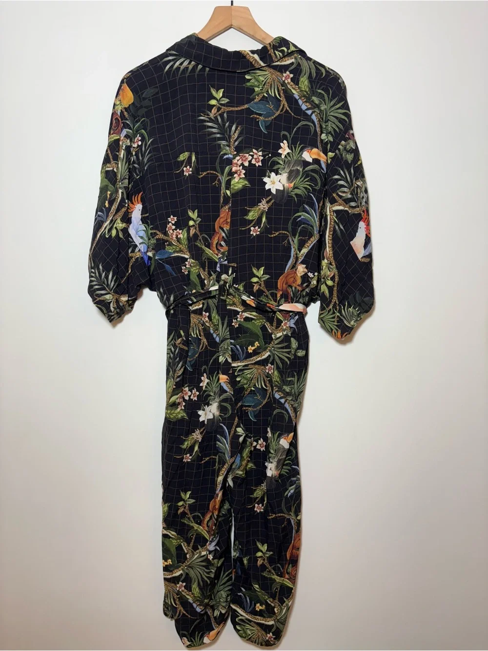 Farm Rio Tropical Birds Jumpsuit Size P Black Boho